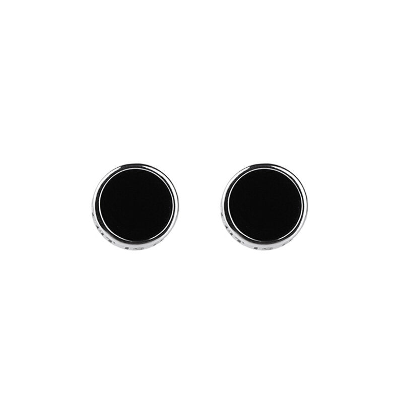 Natural black agate sterling silver stud earrings LT1008