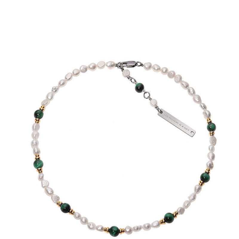 Natural Pearl Tiger Eye Stone Spliced Necklace LT1009