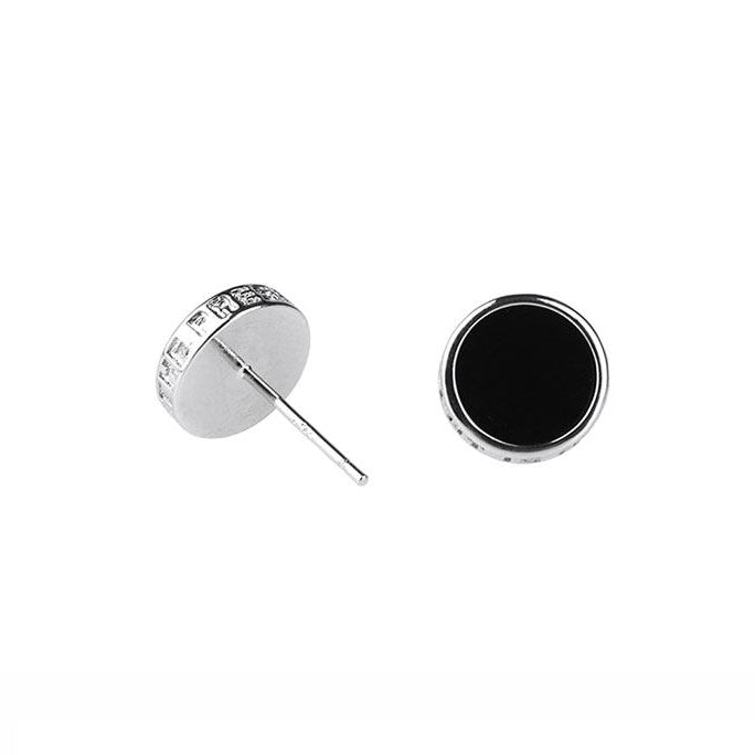 Natural black agate sterling silver stud earrings LT1008