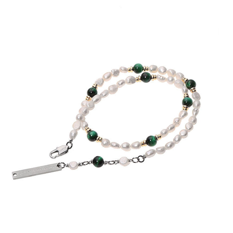 Natural Pearl Tiger Eye Stone Spliced Necklace LT1009