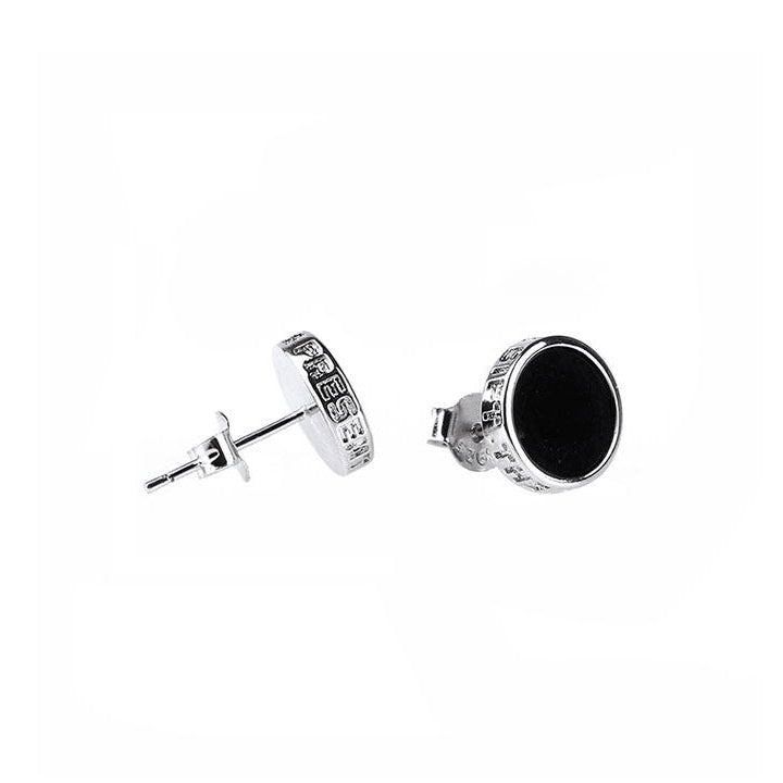 Natural black agate sterling silver stud earrings LT1008