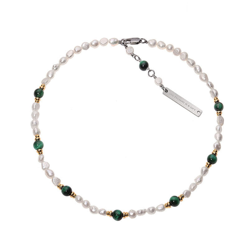Natural Pearl Tiger Eye Stone Spliced Necklace LT1009