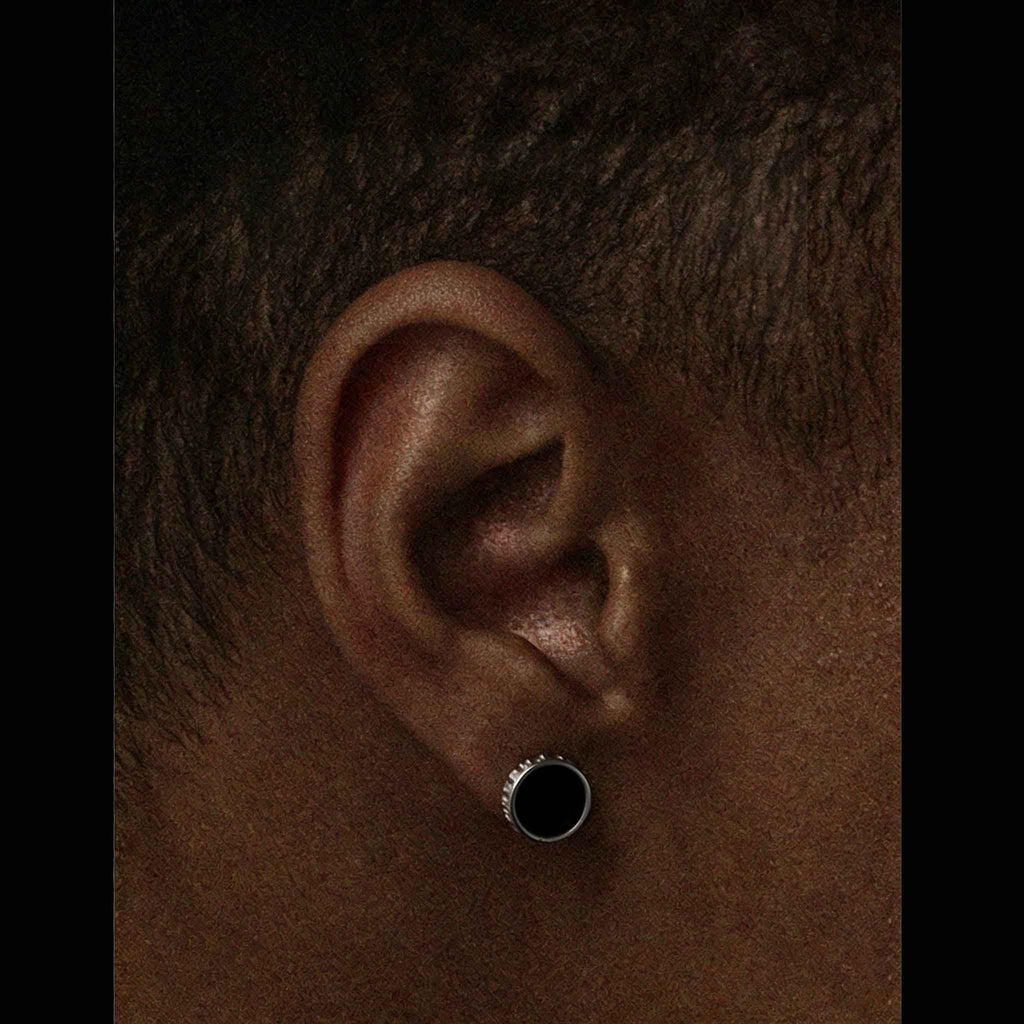 Natural black agate sterling silver stud earrings LT1008