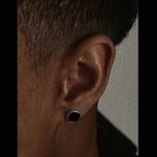 Natural black agate sterling silver stud earrings LT1008