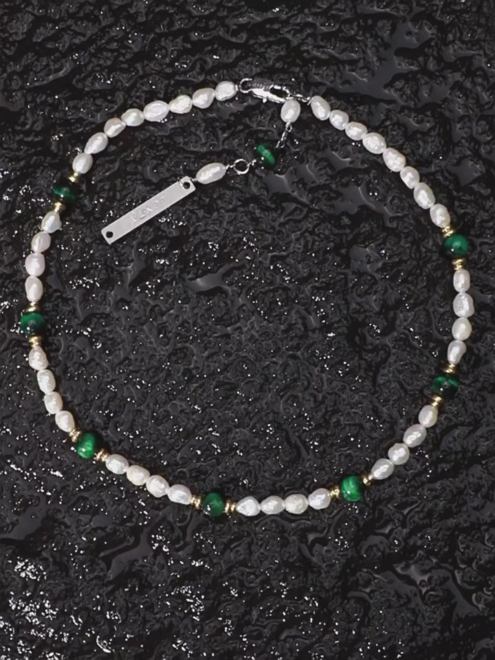 Natural Pearl Tiger Eye Stone Spliced Necklace LT1009